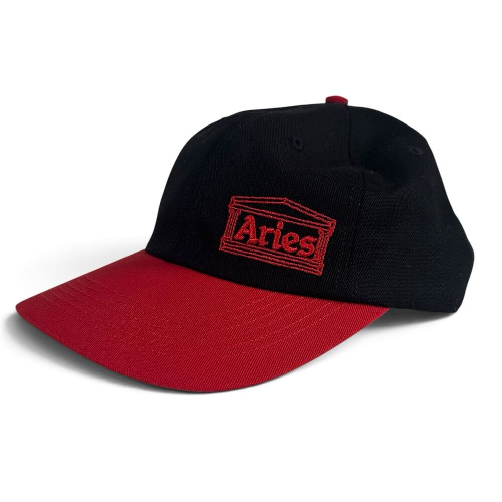 Aries Arise Temple Strapback Hat Black Red Embroidered Cap Streetwear USA Rare